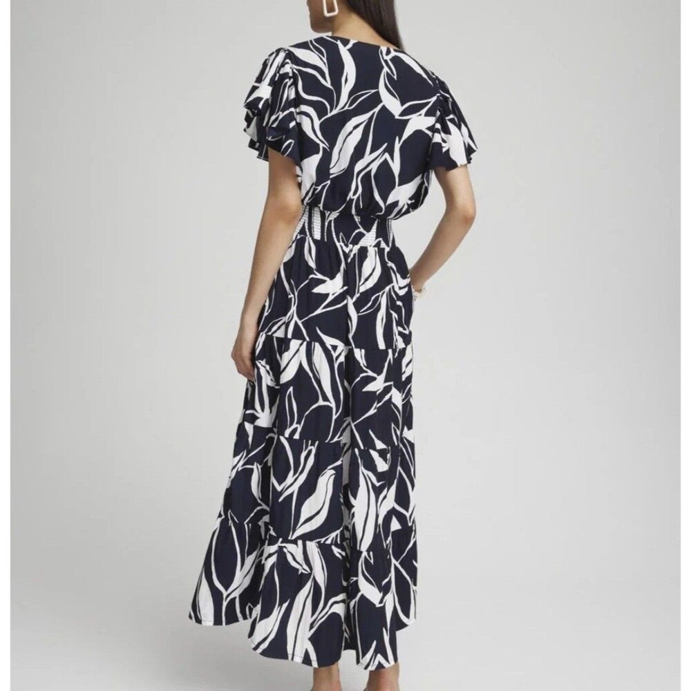 Chico's Floral Tiered Smocked Waist Maxi Dress Blue White Women 16 (Size 3) - Picture 5 of 17